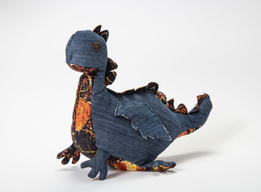 Knuffel draak oranje blauw